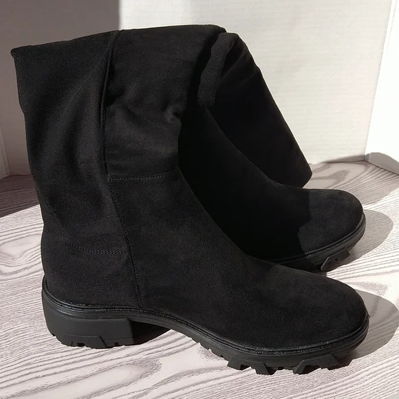 Unisa Black Tall Knee Faux Suede Boots Slip-On Elastic Stretch Back Sz 8M - Picture 8 of 16